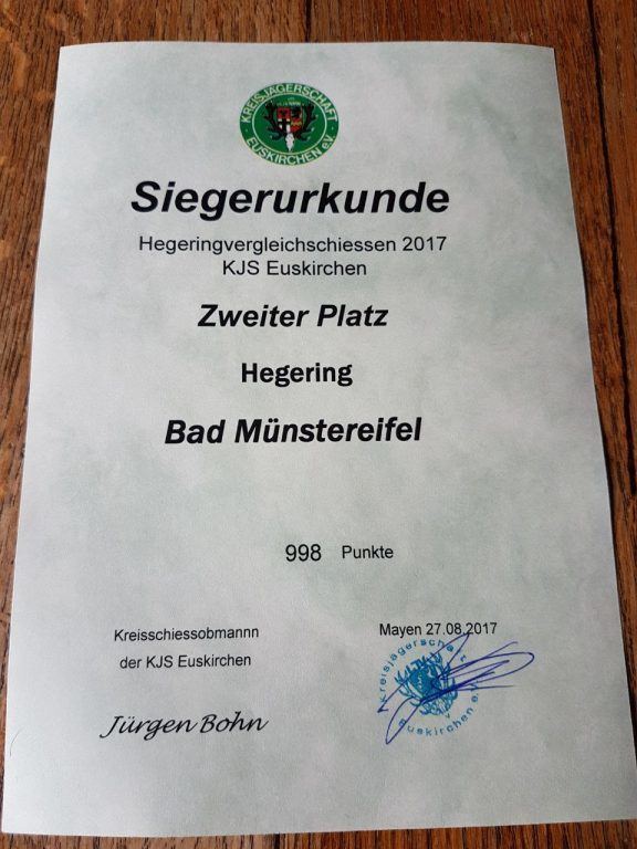 Hegeringvergleichsschießen KJS Euskirchen am 27. August 2017 in Mayen